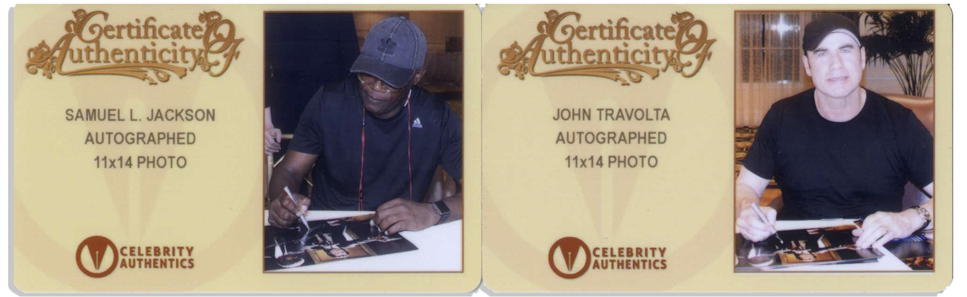 John Travolta and Samuel L. Jackson Signed 14'' x 11'' Photo From ''Pulp Fiction''